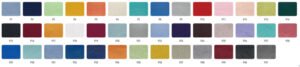 Nuancier des 41 coloris de cuir PU série P