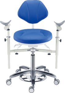 Tabouret dentaire PLST-216, assise ronde avec accoudoirs, coloris bleu