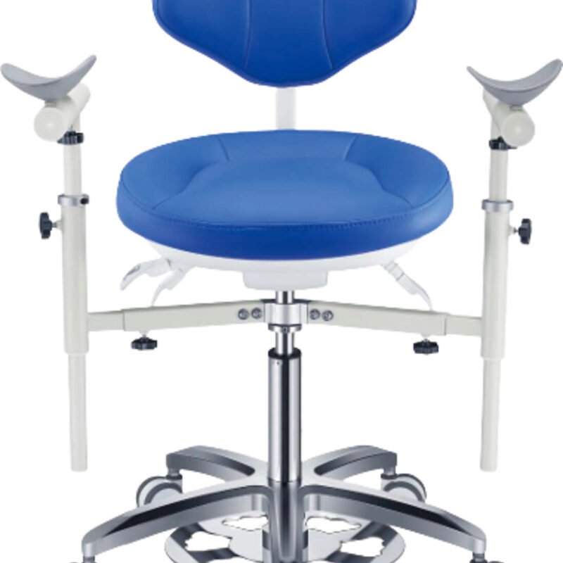 Tabouret dentaire PLST-216, assise ronde avec accoudoirs, coloris bleu