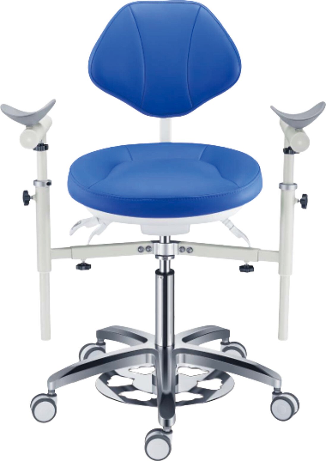 Tabouret dentaire PLST-216, assise ronde avec accoudoirs, coloris bleu