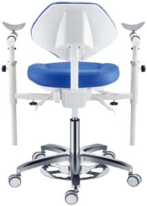 Tabouret dentaire PLST-216 vu de trois quarts, dossier lombaire réglable