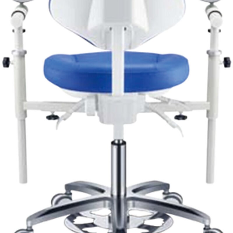 Tabouret dentaire PLST-216 vu de trois quarts, dossier lombaire réglable