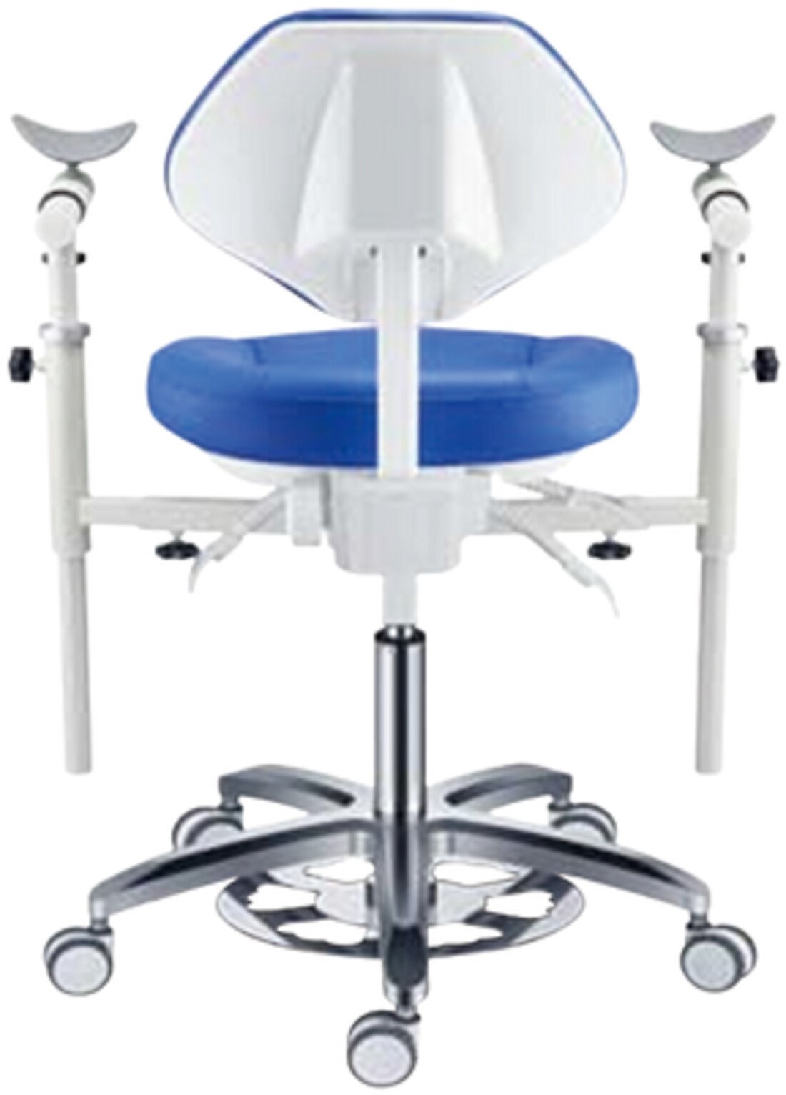 Tabouret dentaire PLST-216 vu de trois quarts, dossier lombaire réglable