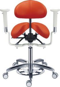 Tabouret dentaire PLST-246, assise selle avec accoudoirs, coloris orange