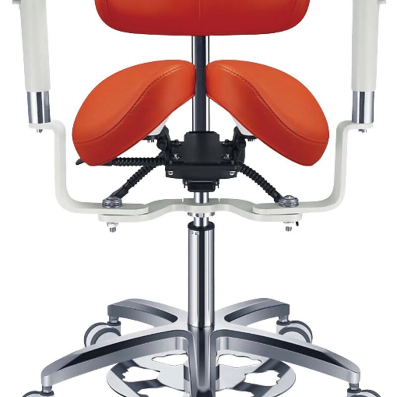 Tabouret dentaire PLST-246, assise selle avec accoudoirs, coloris orange