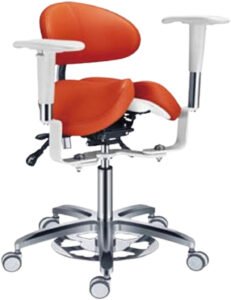 Tabouret dentaire PLST-246 vu de profil, assise selle scindée