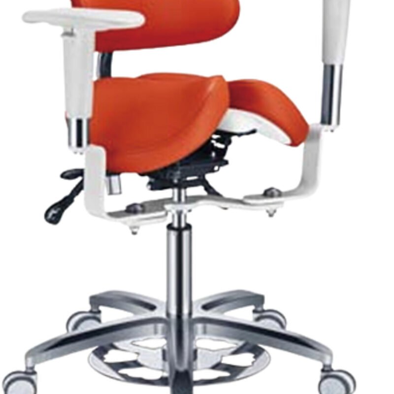 Tabouret dentaire PLST-246 vu de profil, assise selle scindée